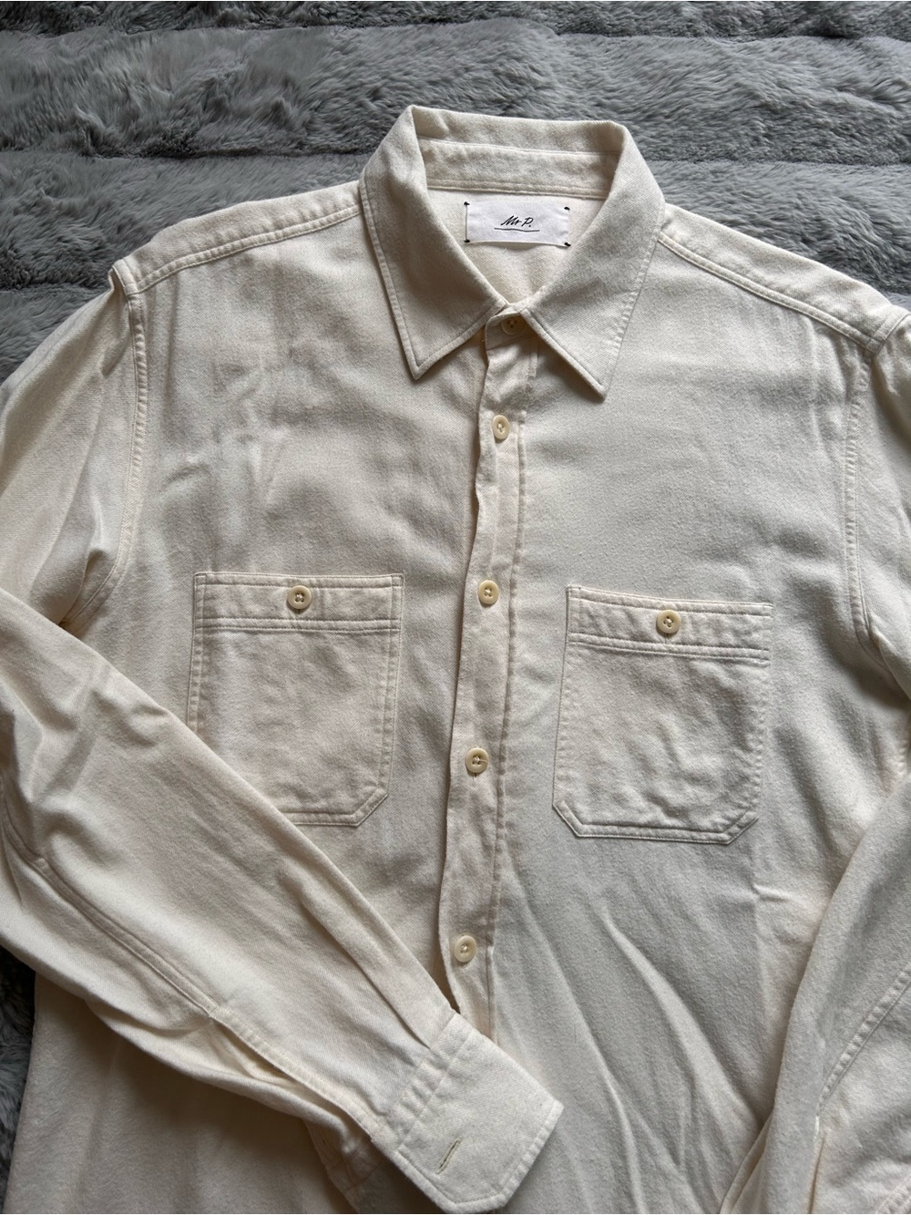 Mr P Cream Button-Up Men's Shirt with Front Pockets